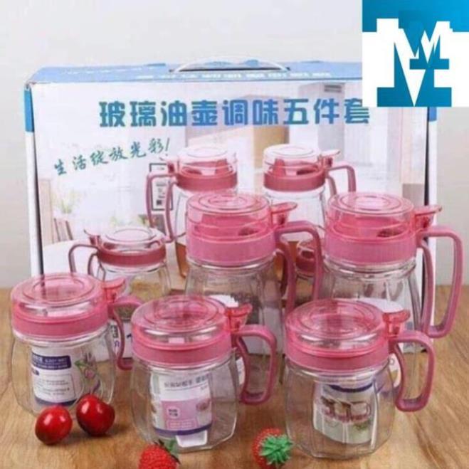 Bộ gia vị thuỷ tinh 5 món có tay cầm