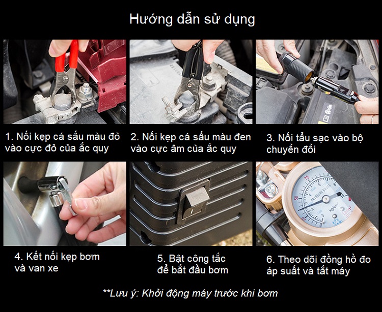 Dụng cụ bơm lốp di động trên ô tô đa năng, tích hợp đồng hồ hiển thị áp suất lốp có kèm hộp