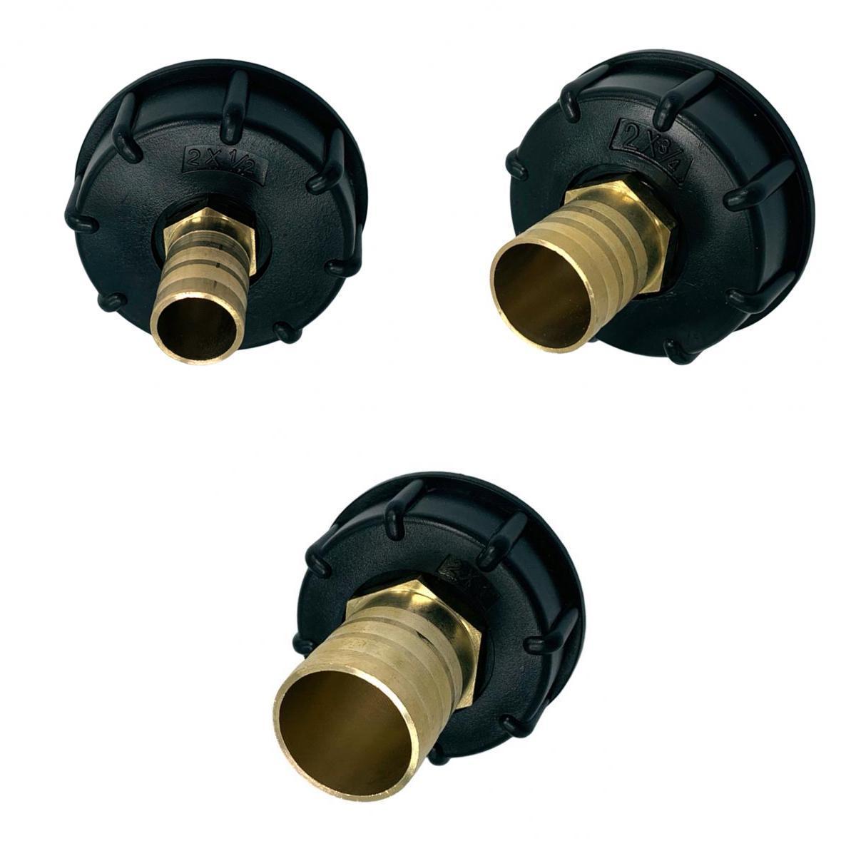 3Pcs IBC 1000L Water Tank Connector 1/2'' 1'' 3/4'' Brass Hose Valve Adapter
