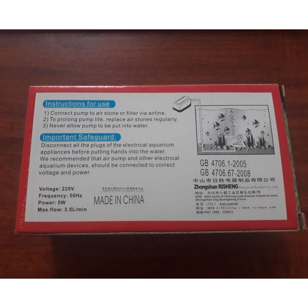Máy sủi khí oxy bể cá 2 vòi RS 348A rất bền tặng kèm 2 dây sủi + 2 quả sủi/ Máy sủi khí oxy bể cá 1 vòi RS 248A