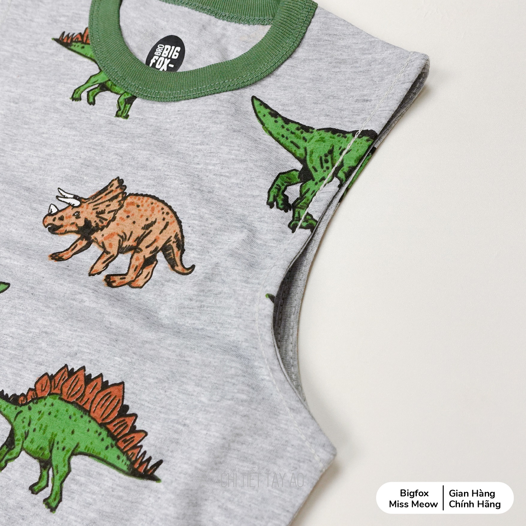 Bộ sát nách bé trai Bigfox Miss Meow mùa hè size đại vải cotton kiểu ba lỗ in khủng long 3,7,9,11 tuổi 30kg 40kg 1931