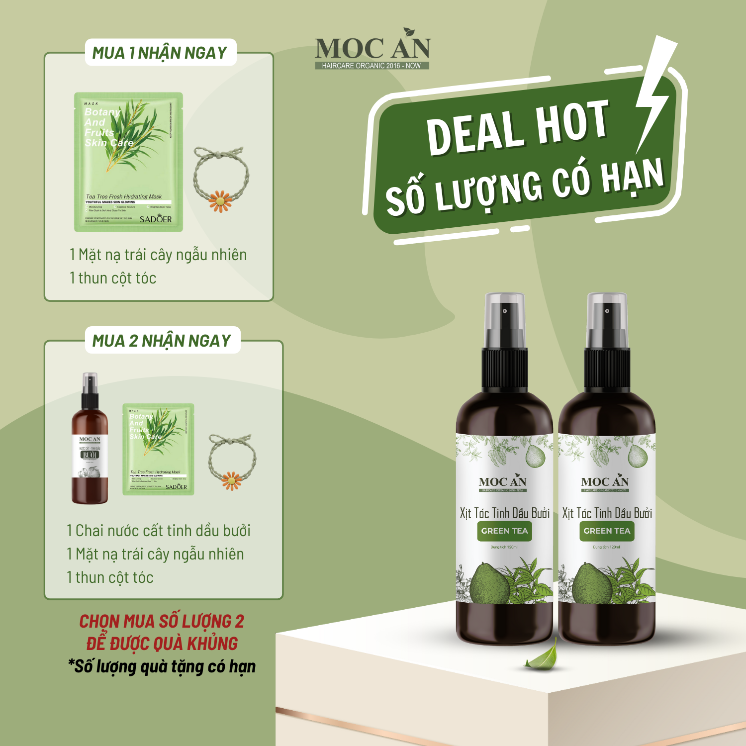 Xịt Kích Mọc Tóc Tinh Dầu Bưởi Trà Xanh ( GreenTea  ) 120ml Mộc Ân Haircare hỗ trợ giảm rụng, dưỡng dài tóc