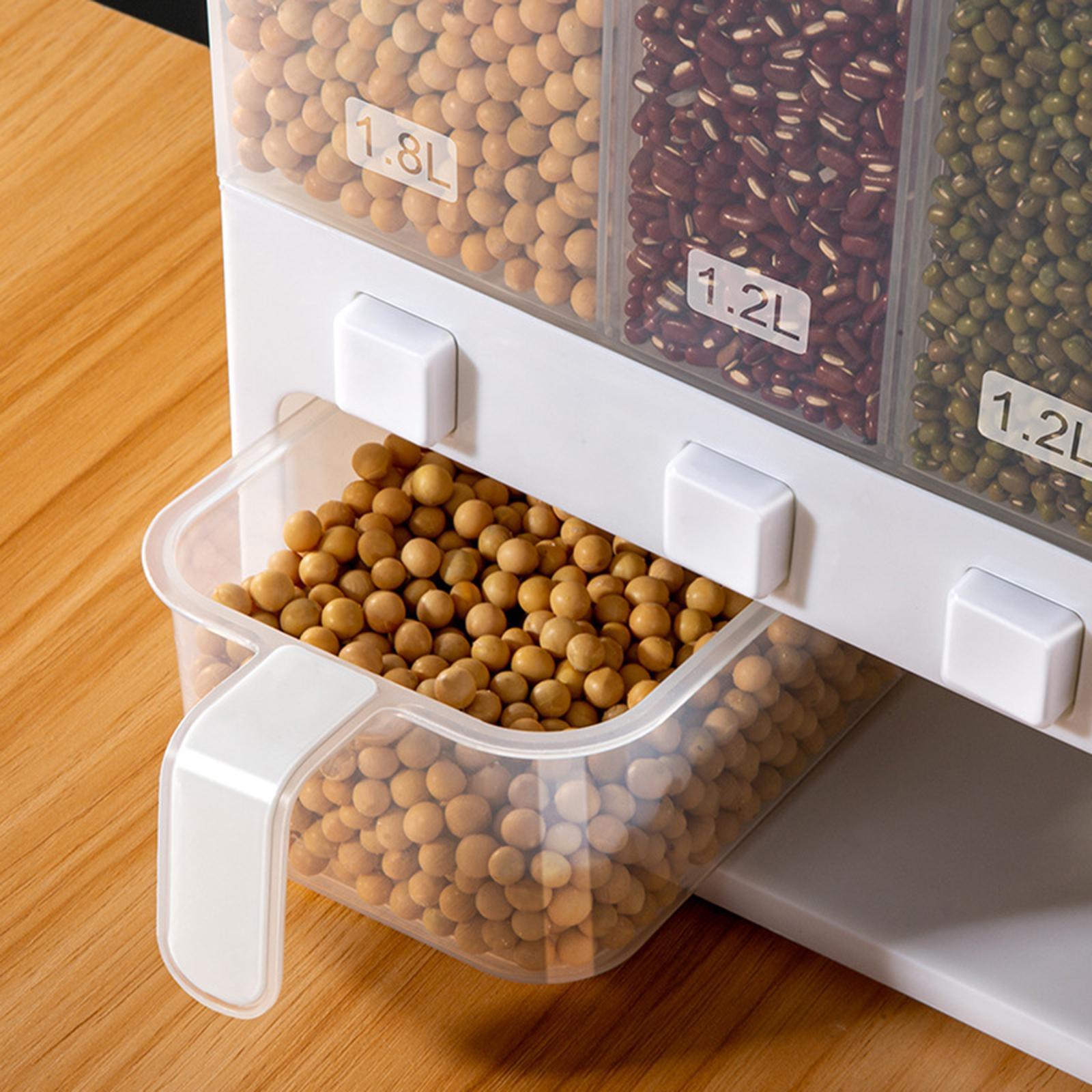 6 Grid Dry Food Dispenser Food Container Rice Dispenser for Countertop Cupboard Cabinet