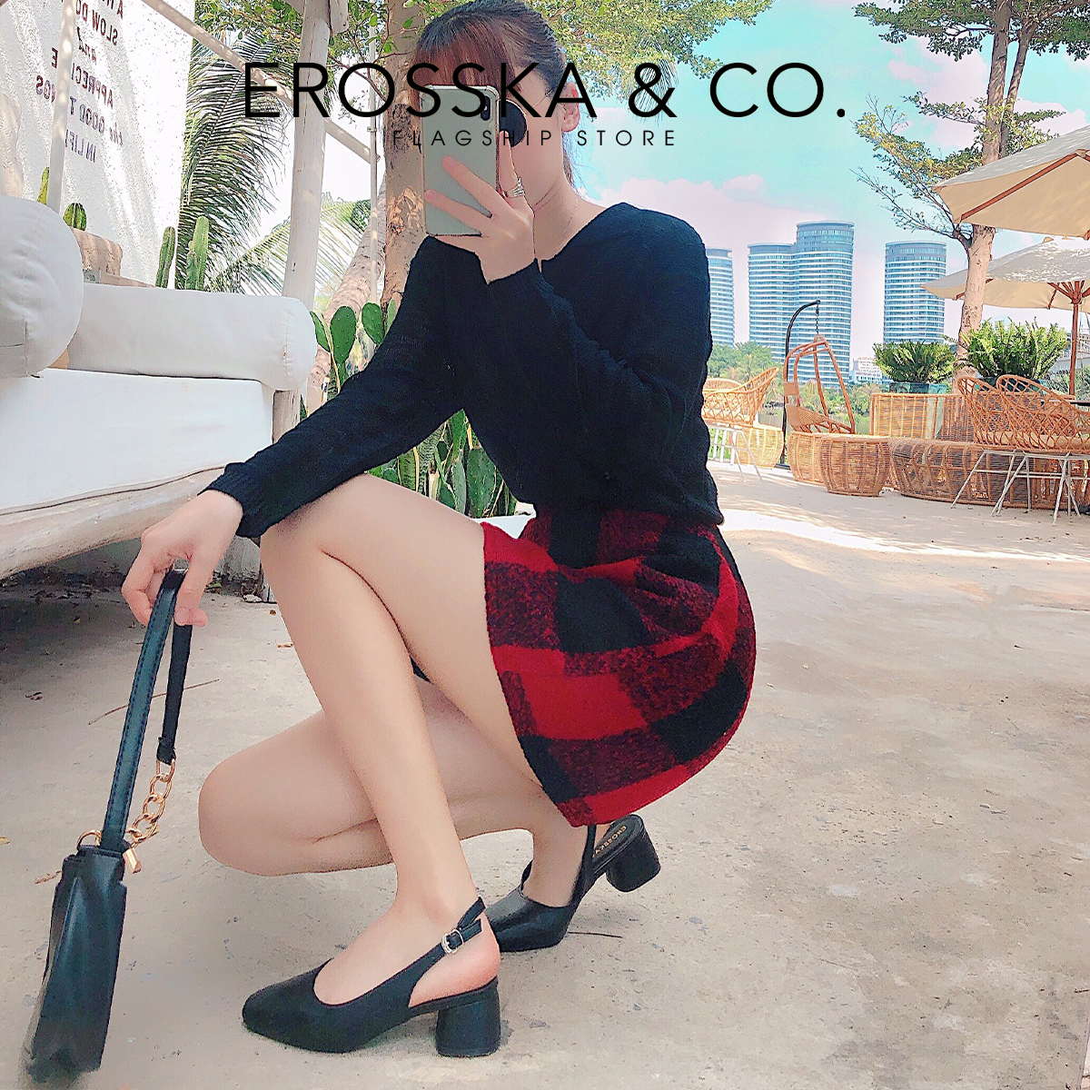 Giày nữ, giày cao gót slingback Erosska mũi vuông kiểu dáng basic gót vuông vững chắc cao 5cm - EL013