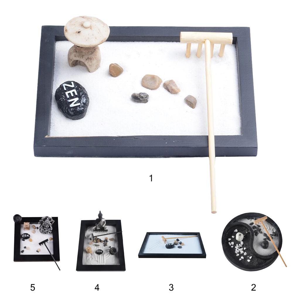 Zen Garden Sand Kit Tabletop Decor Sand Rocks Rake Feng Shui Crafts #4