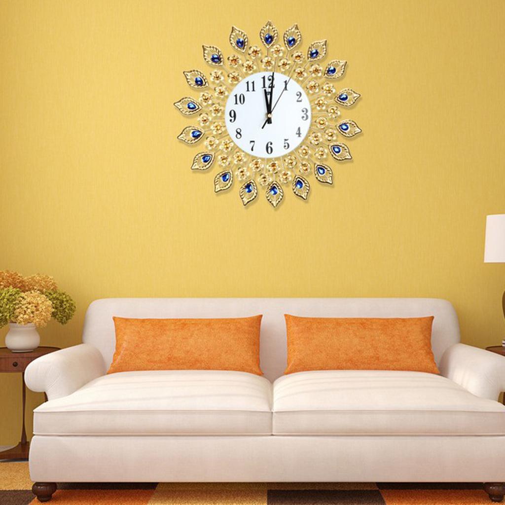 Large Wall Clock Peacock Crystal Diamond Clock for Living Room Home Decor