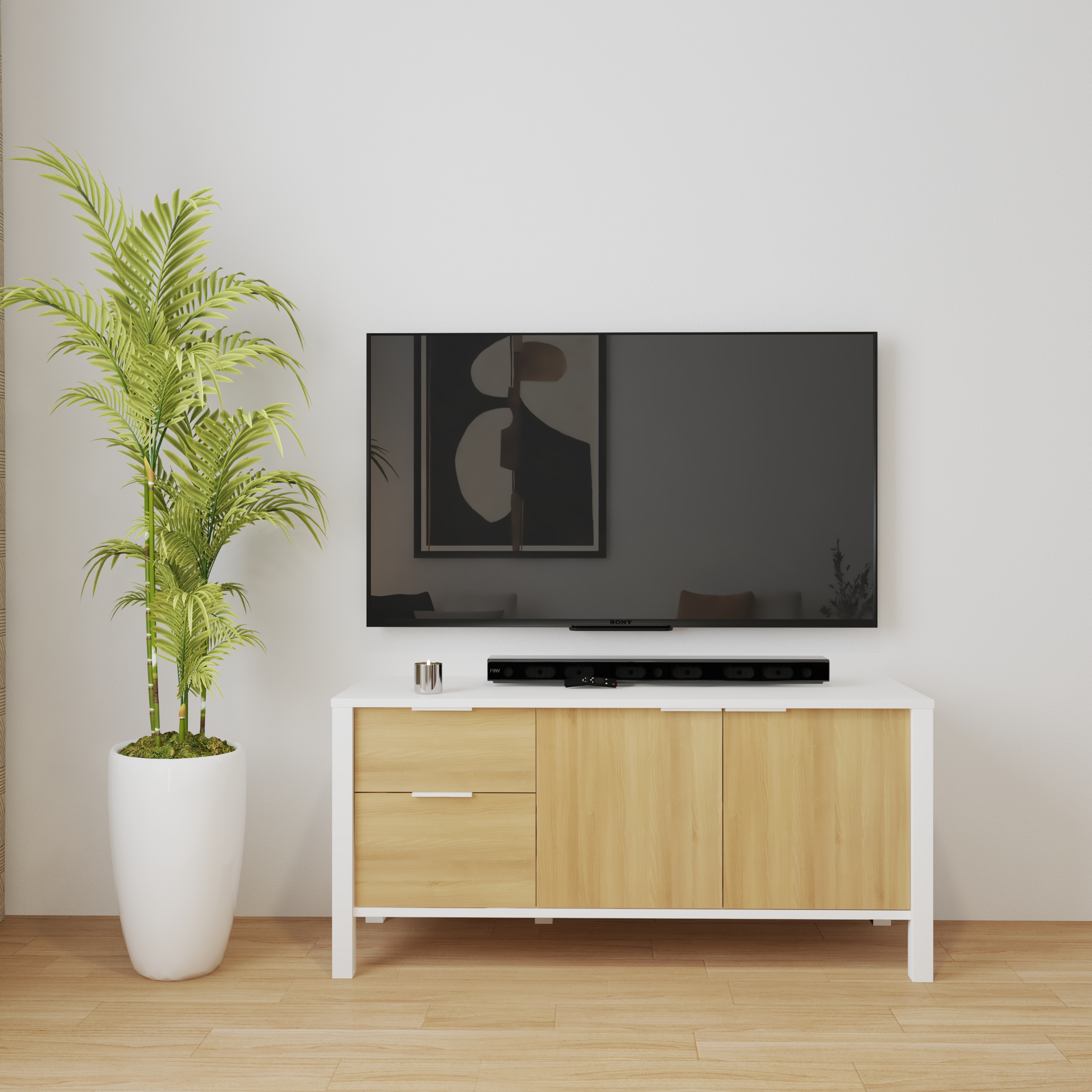 HAPPY FURNITURE , Kệ TV 2 cửa mở 2 ngăn kéo - MOKA, KTV_074 , 120cm x 40cm x 56cm DxRxC