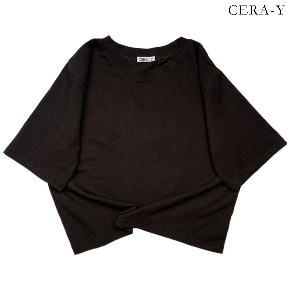 Áo thun thể thao form rộng croptop CERA-Y màu đen CR001