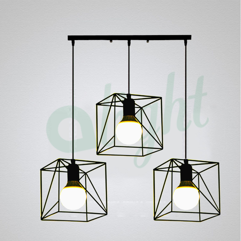 Đèn thả trần hình khối vuông + KÈM BÓNG 4W, đèn trang trí sắt mỹ thuật, đèn Decor quán cà phê, quán trà sữa