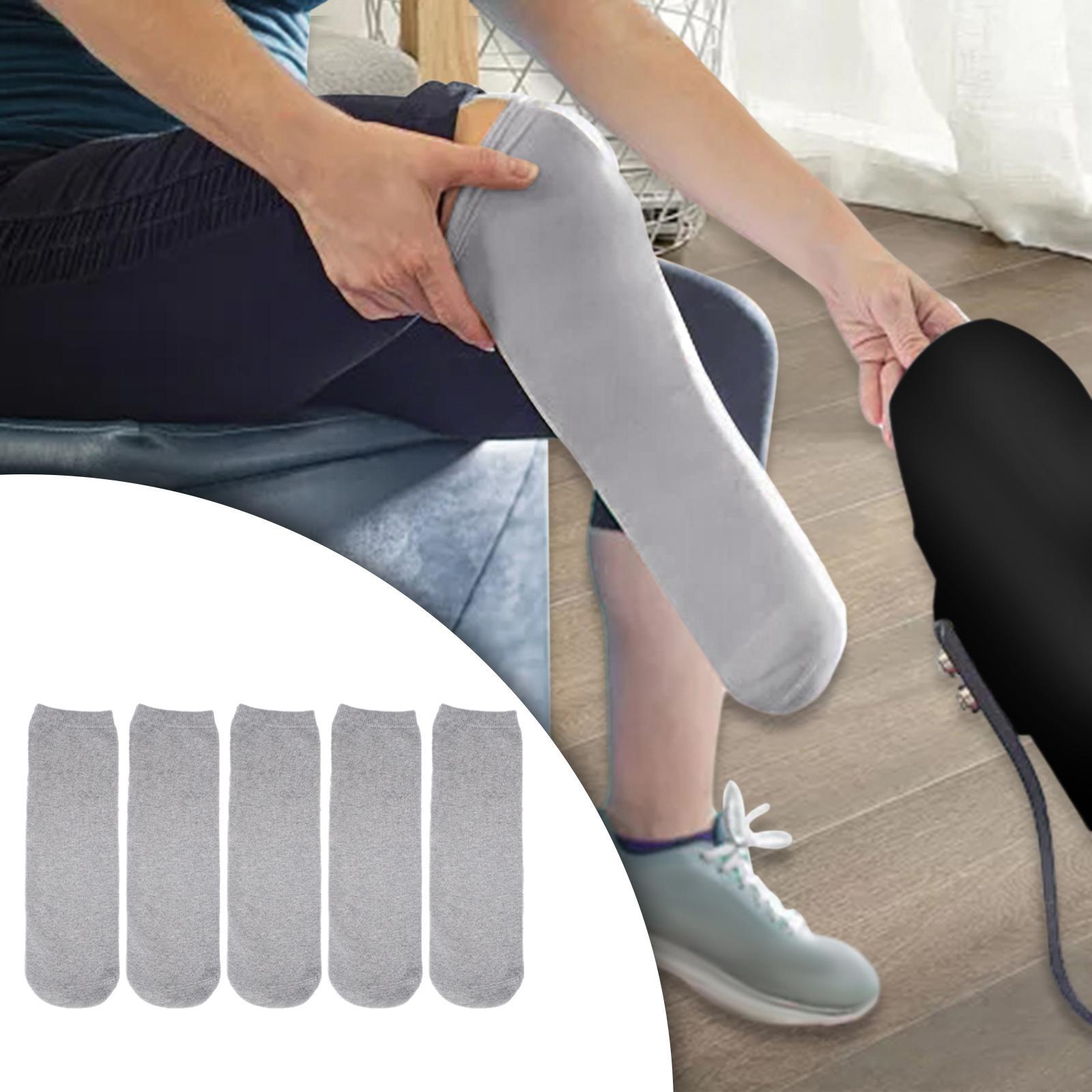 5Pcs Prosthetic Socks Cotton below Knee Grey Elastic Amputee Socks for Women