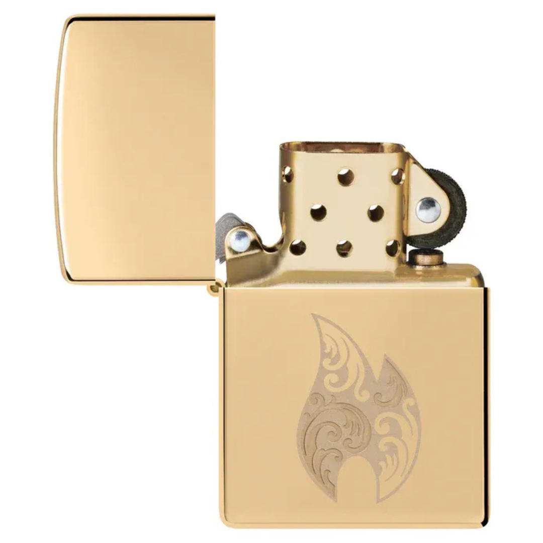 Bật Lửa Zippo Filigree Flame Design - Họa Tiết Ngọn Lửa Khắc Chìm - Đồng Thau Đánh Bóng Cao Cấp