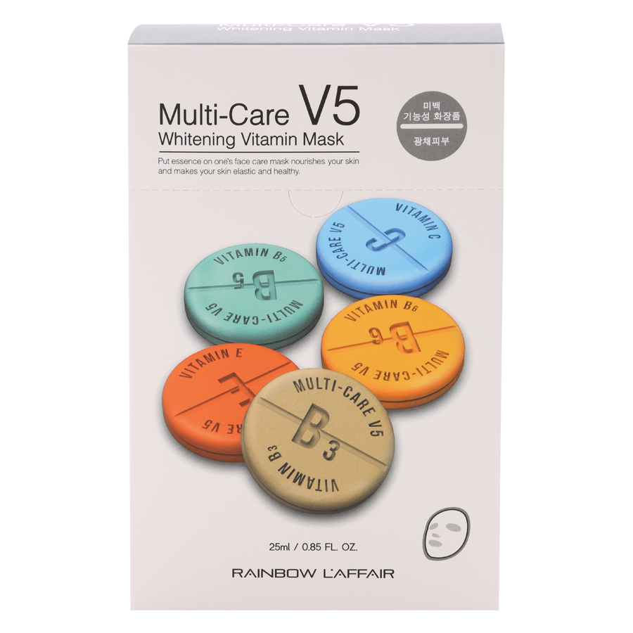 Hộp 10 Miếng Mặt Nạ Dưỡng Da Rainbow L'Affair Multi-Care V5 Whitening Vitamin Mask