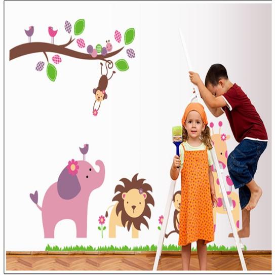 Decal Dán Tường Vườn thú voi hồng