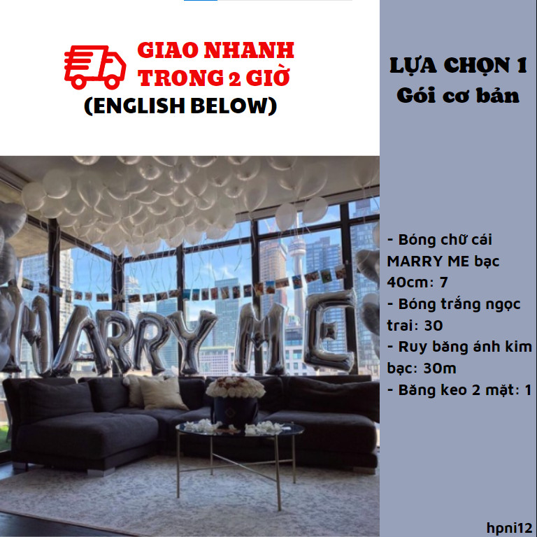 Bộ bong bóng trang trí cầu hôn giá rẻ proposal balloon set hpni12