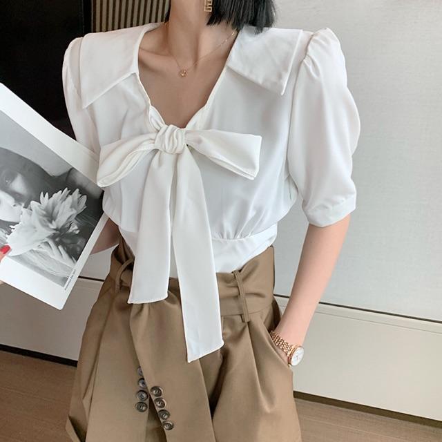 Áo sơ mi cổ nơ phong cách hàn quốc