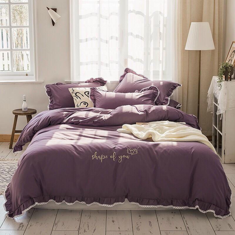 Bộ chăn ga Cotton Silk phối bèo M2T bedding Chăn ga Hàn Quốc cao cấp miễn phí bo chun