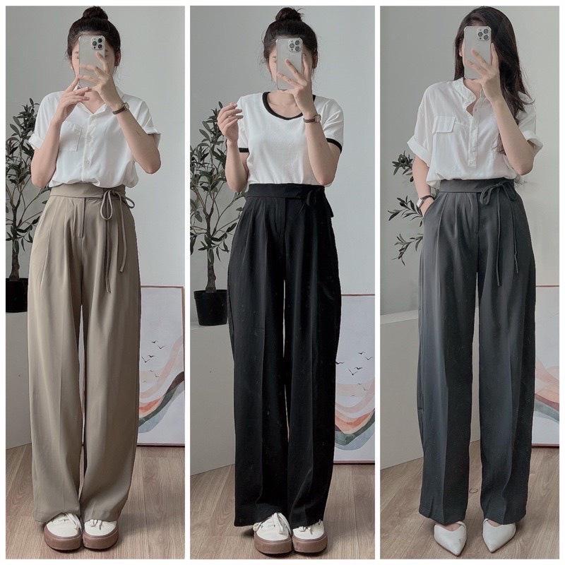 Quần xuông ống rộng ulzzang thắt nơ 1 bên chất cao cấp thời trang Banamo Fashion ống rộng nơ 972