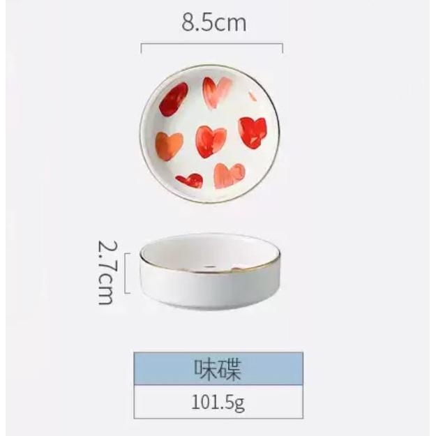 Bộ Chén Dĩa Sứ phong cách Bắc Âu Cao Cấp Tim đỏ viền vàng Decor
