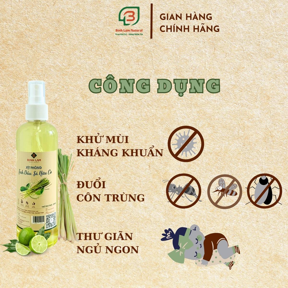 Combo 10 Xịt phòng tinh dầu đuổi muỗi, côn trùng, khử mùi, diệt khuẩn hữu cơ sả chanh Bình Lam Natural 250ml