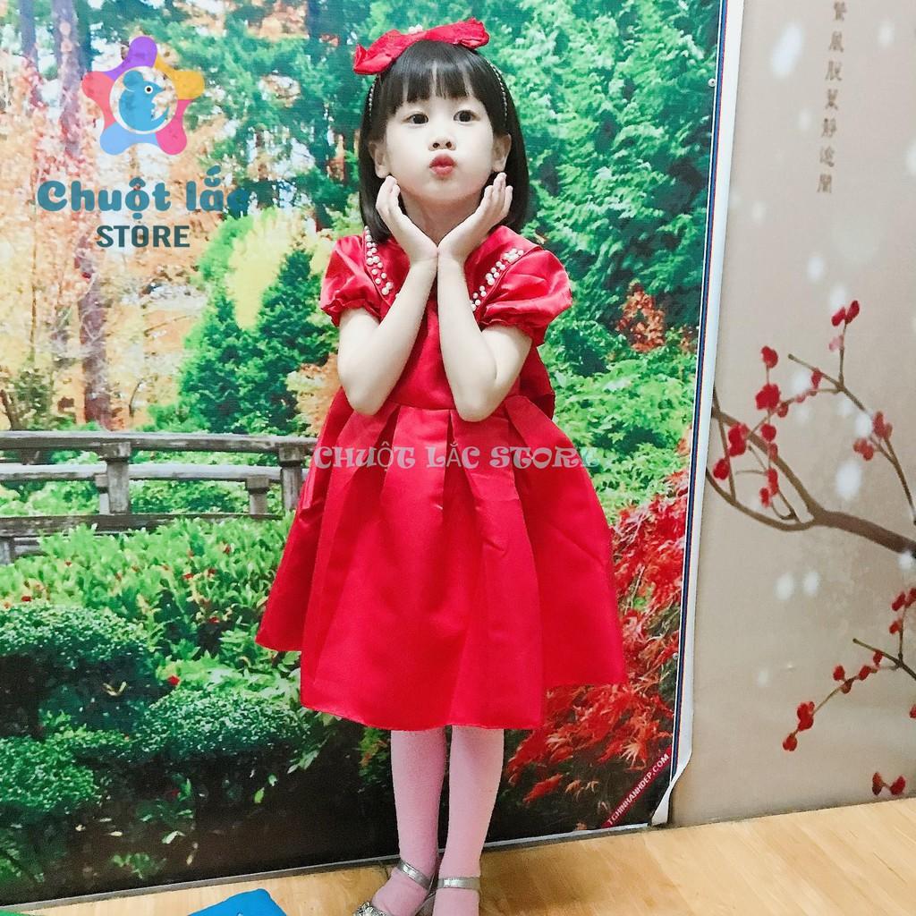Đầm váy công chúa bé gái cổ đính hạt kèm nơ cài đầu cho bé từ 8kg đến 22kg
