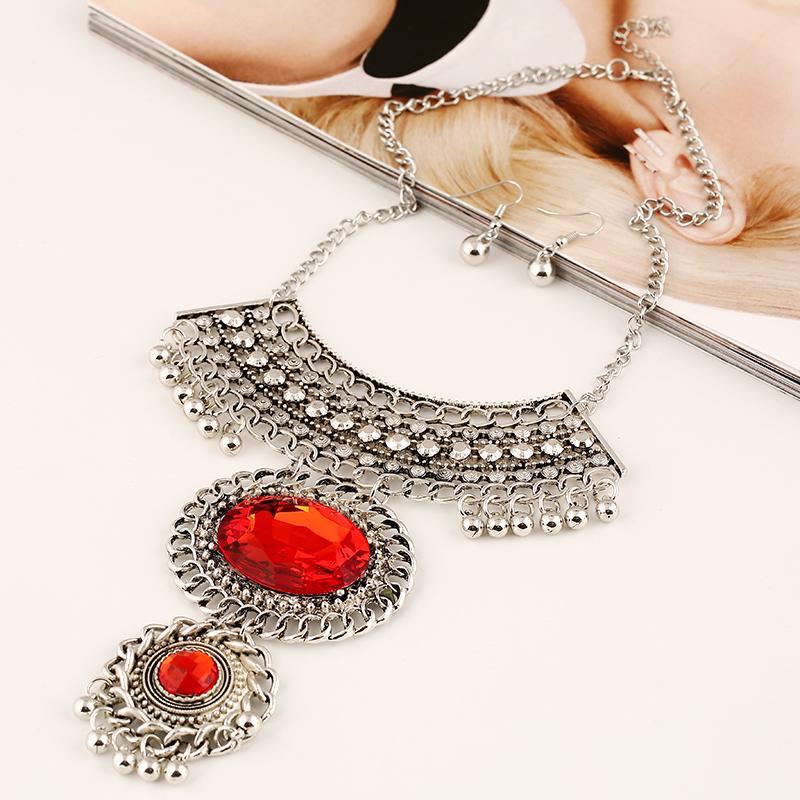 Vintage Retro Ethnic Style Collar Choker Silver statement Necklace Earrings
