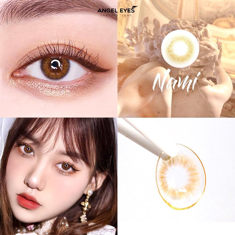 Lens mắt nâu mật ong Nami hiệu Angel Eyes đường kính 12.8 có hỗ trợ cận 0-8