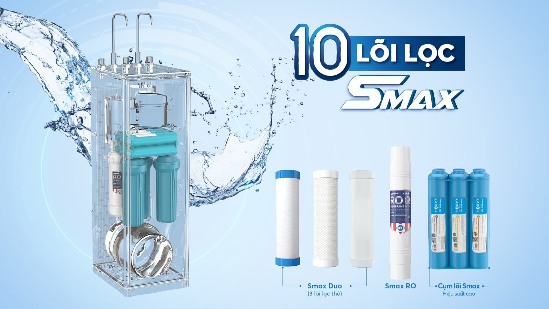 Máy lọc nước nóng nguội 10 lõi lọc Smax Karofi KAH-D10 - Hàng chính hãng