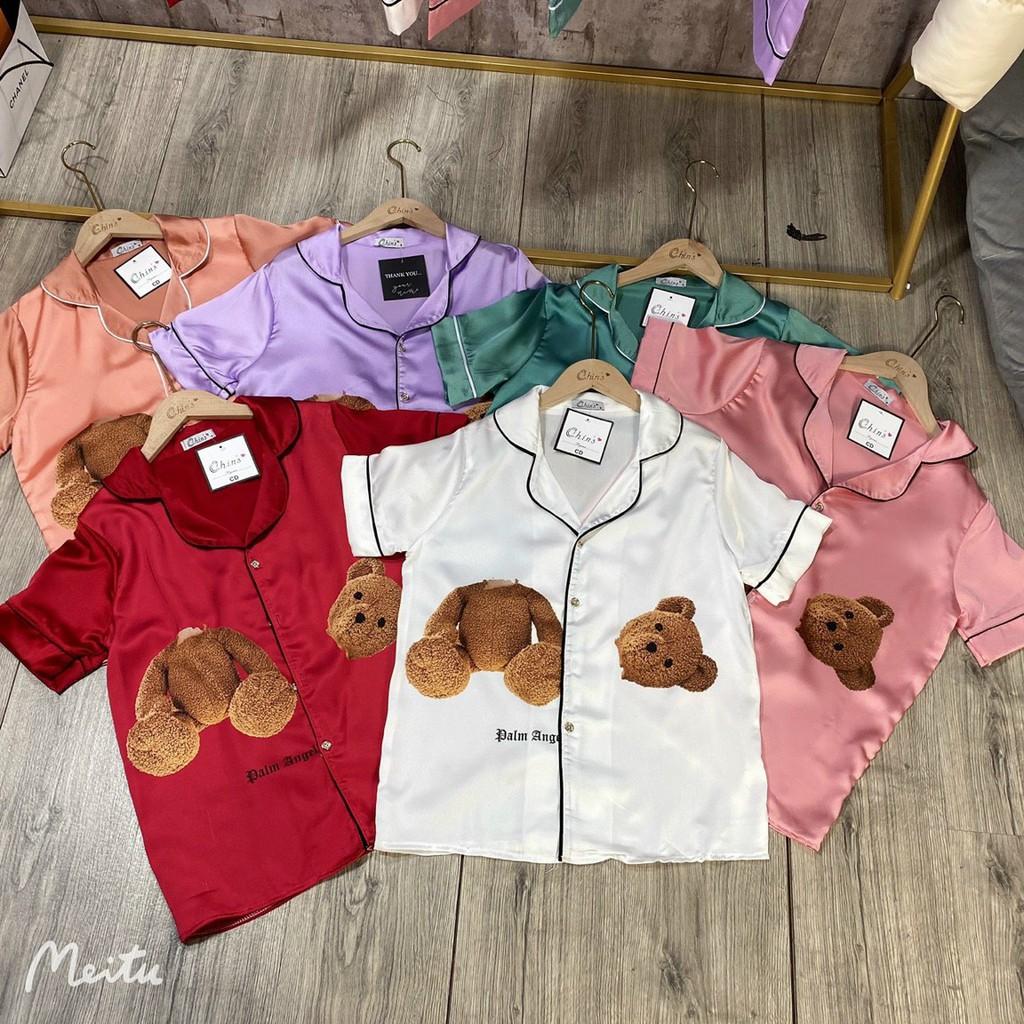 Đồ Bộ Pijama Bộ Mặc Nhà Tay Ngắn Họa Tiết Gấu Sang Chảnh Siêu Mềm Mát