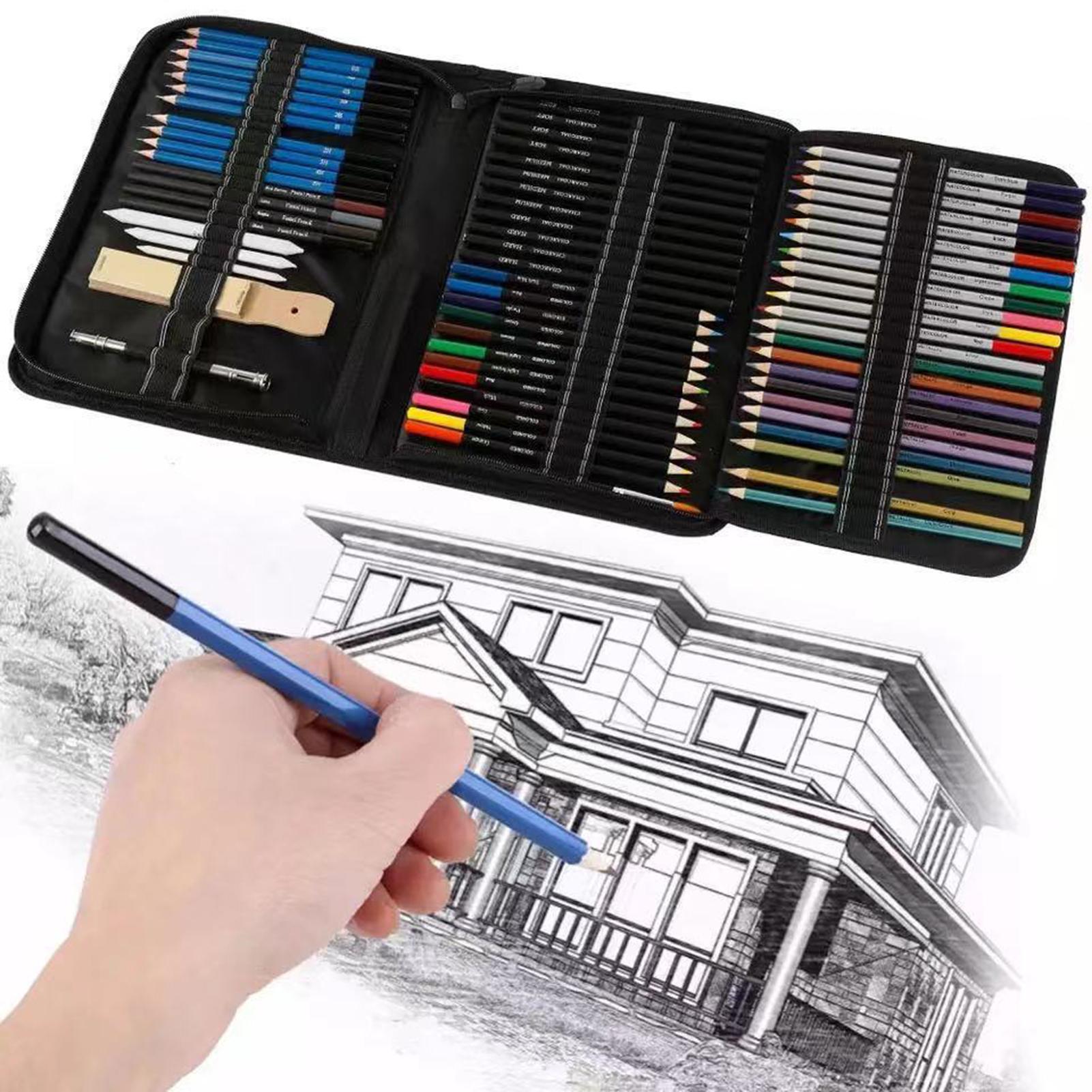 74-Piece Professional Drawing Pencils and Sketch Set Includes Colored Pencil Sketch Charcoal Pastel Pencil Sharpener
