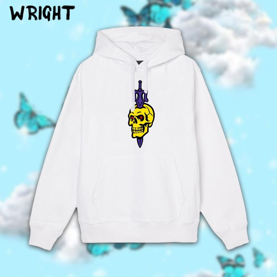 Áo hoodie WRIGHT trắng thanh kiếm phù thủy đầu lâu cá tính unisex