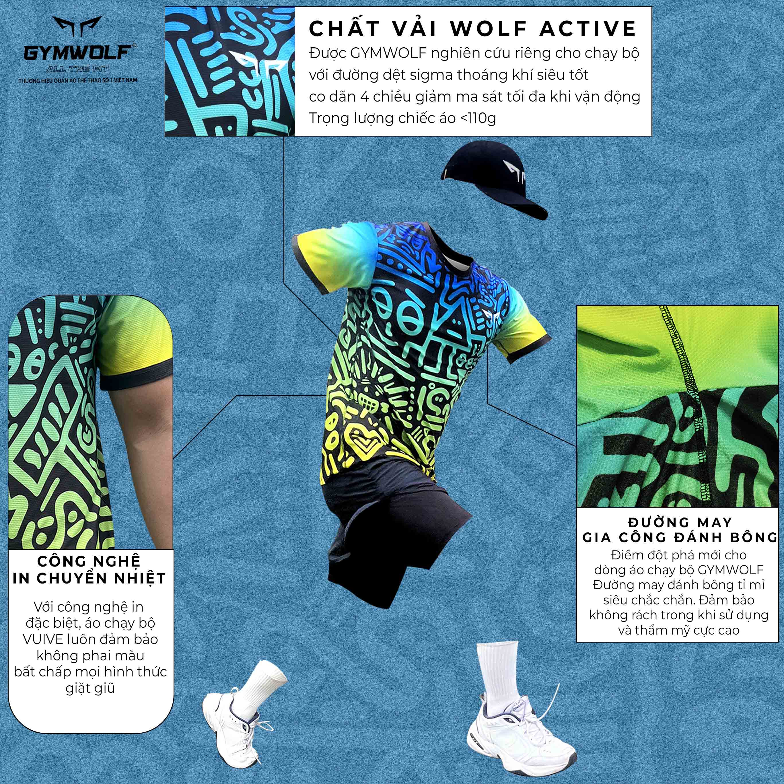 Áo Chạy Bộ Gymwolf, Áo Chạy Bộ Nam, Nữ, Chất Vải Wolf Active Nhẹ, Quick Dry, Áo Chạy Co Giãn 4 Chiều