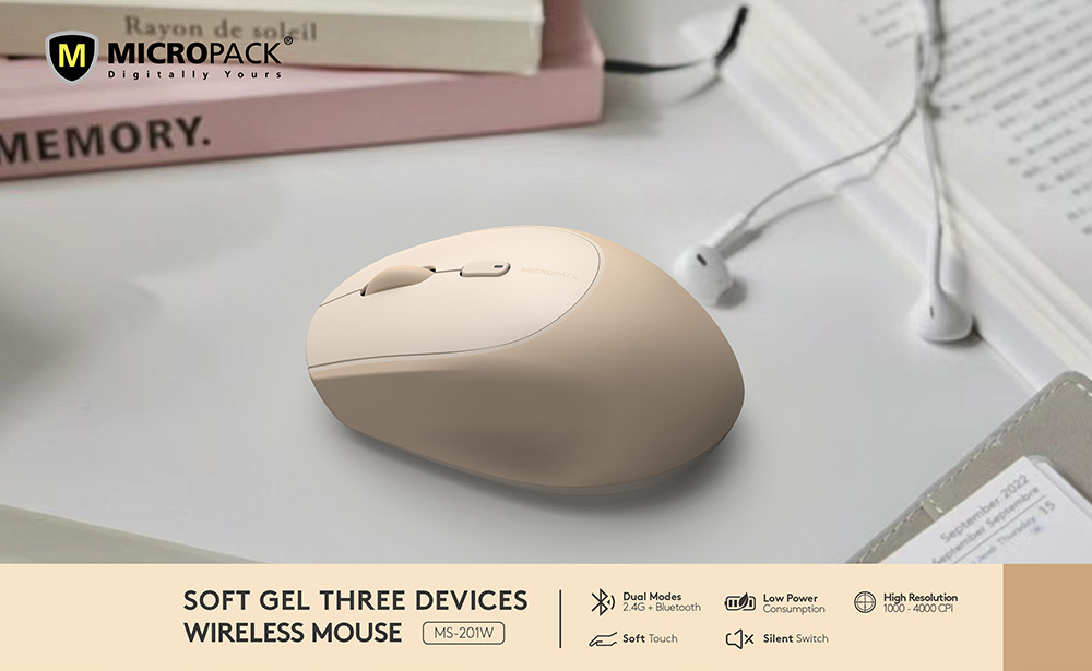 Chuột không dây MicroPack Soft Silicone Lifestyle MS-201W BT5.0 4000CPI Thiết Kế Công Thái Học Sử Dụng Siêu Mềm Ôm Tay Hàng Chính Hãng
