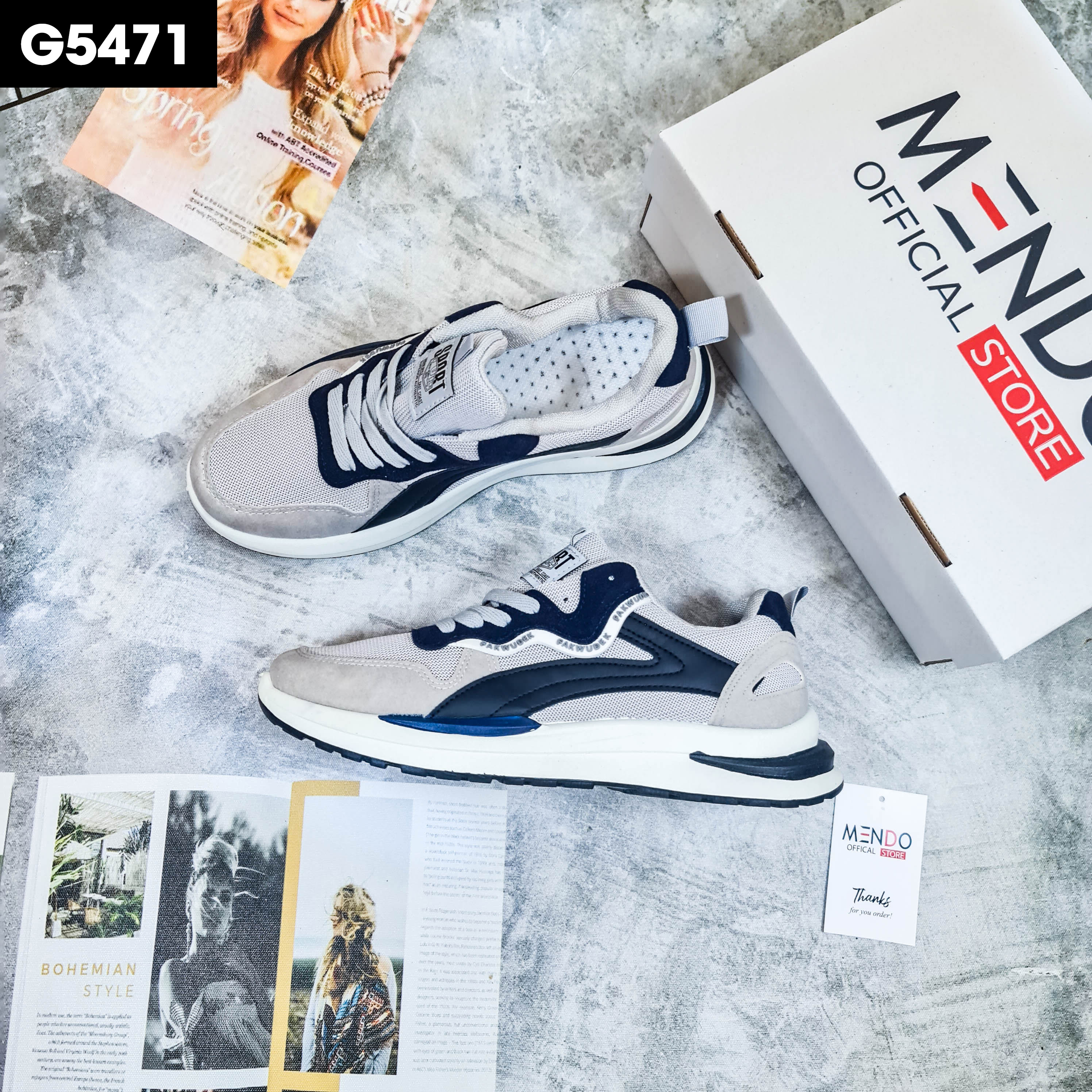 Giày Thể Thao Nam MENDO - Giày Sneaker Màu Kaki - Xám - Đế Êm , Vải Thoáng, Khử Mùi Hôi Chân - G5476