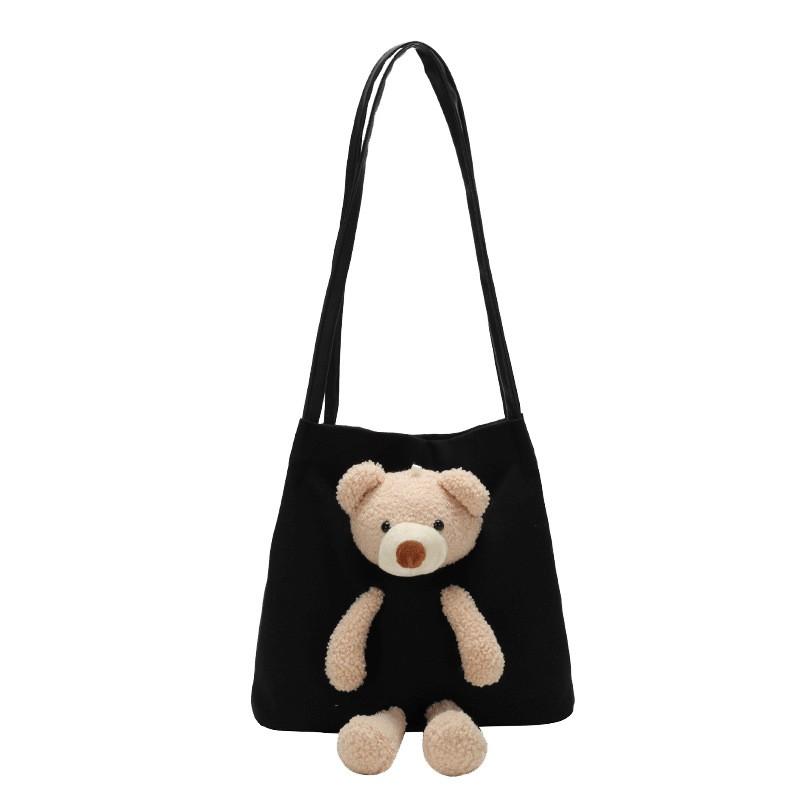 Cute Bear Canvas Bag Female Student Shoulder Messenger Bag Internet Celebrity Large Capacity Shoulder Bag