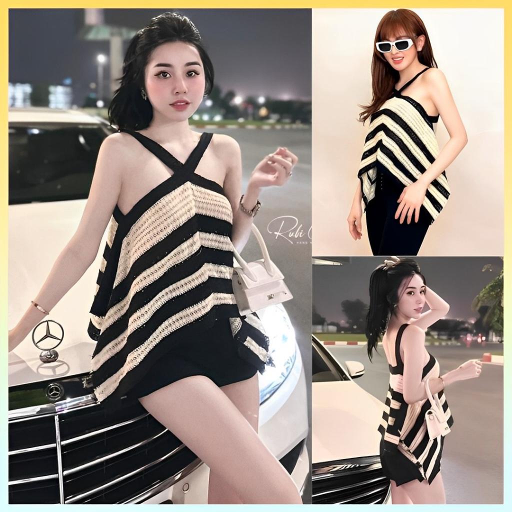 [L2M] Áo LƯỚI len dệt kim KIỂU YẾM dáng CROPTOP họa tiết ren lưới