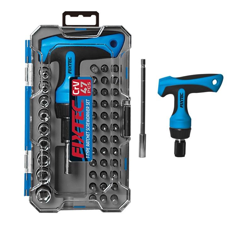 Bộ cờ lê ratchet tua vít đa năng hình T 47 chi tiết FIXTEC FHSDK47 chất liêu thép hợp kim siêu bền