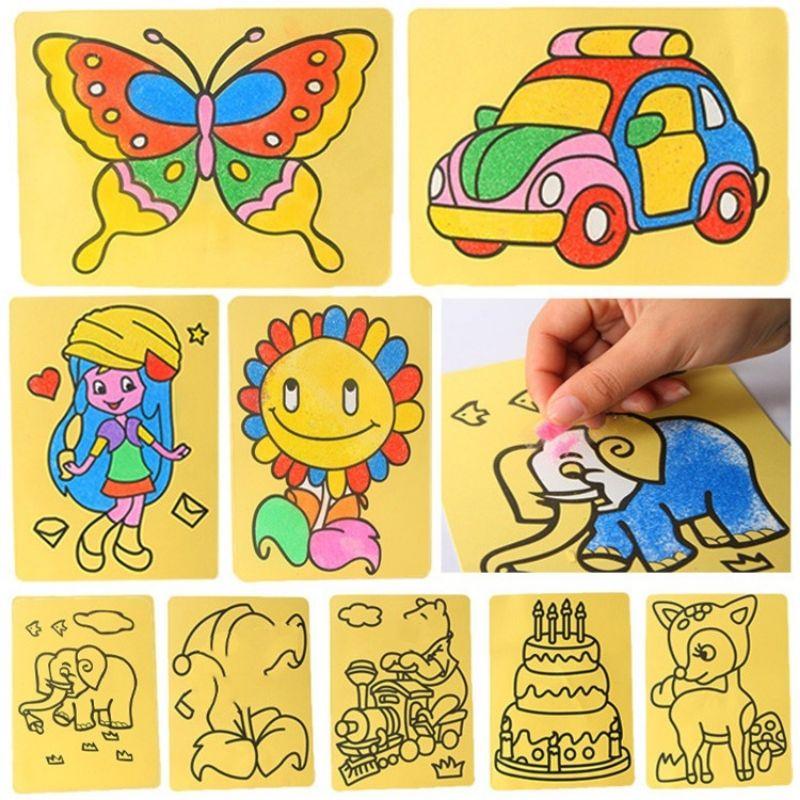 Combo 5 Tranh cát tập tô bản đẹp khổ A5 nền màu, tặng kèm cát màu cho bé