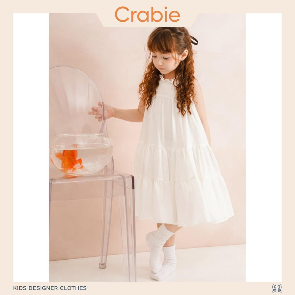 Váy bé gái CRABIE khoét nách lụa váy thiết kế xinh xắn cho bé từ 3,4,5,6,7,8,9,10 tuổi - Layla Dress - Trắng