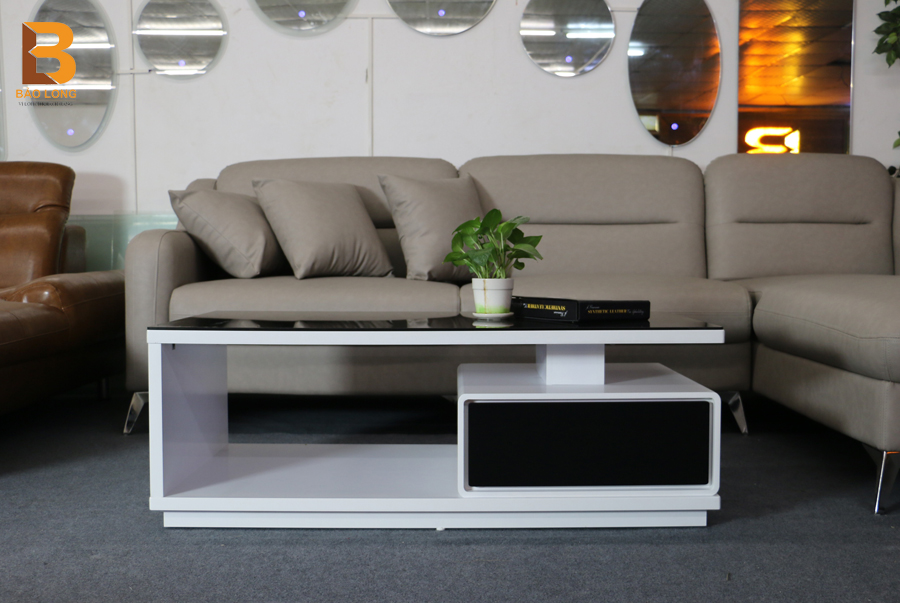 Bàn trà, bàn sofa gỗ với mặt kính cường lực thiết kế 2 tầng tiện nghi