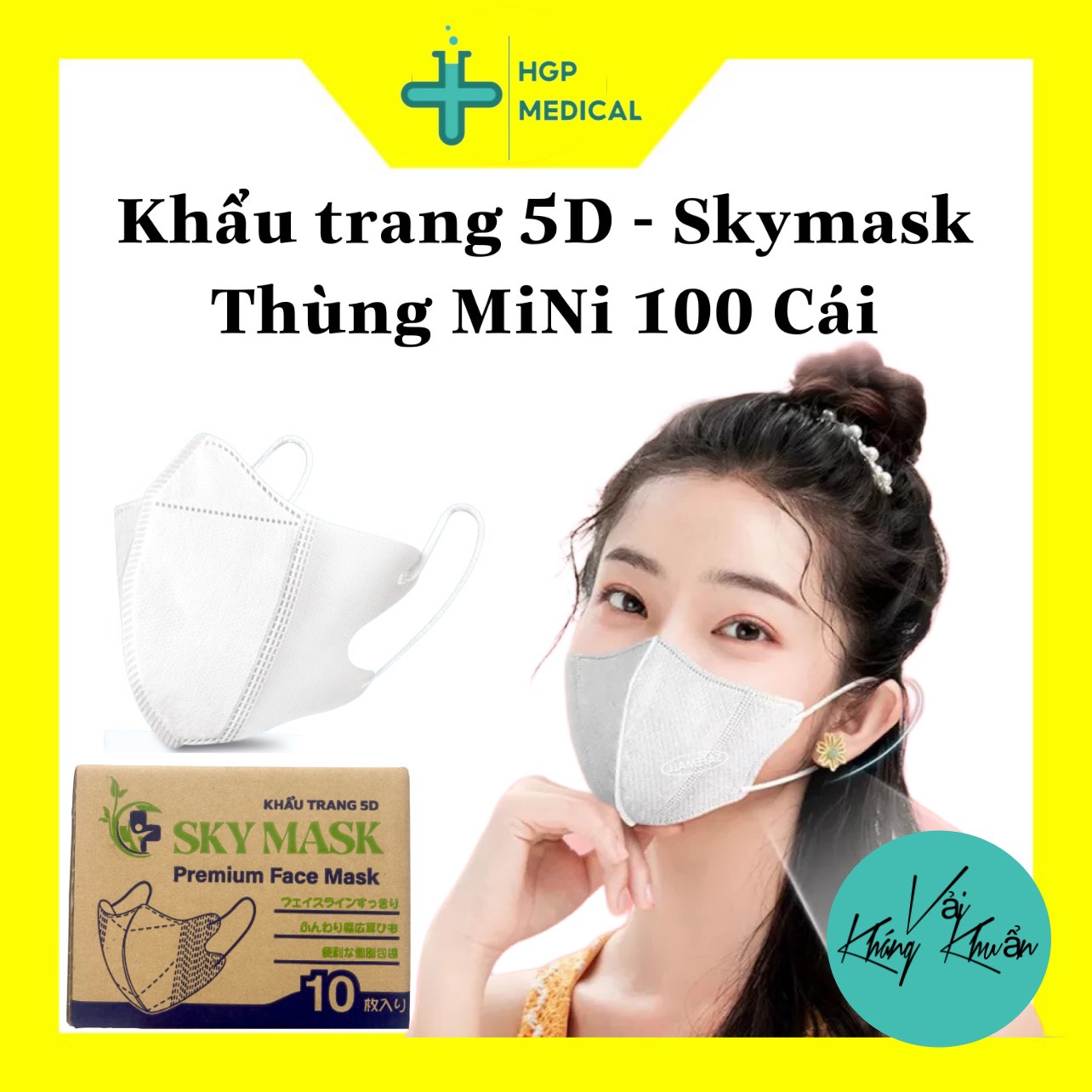 Thùng mini 100 cái - Khẩu trang 5D - kháng virus, chống bụi mịn. vải kháng khuẩn ( màu TRẮNG )