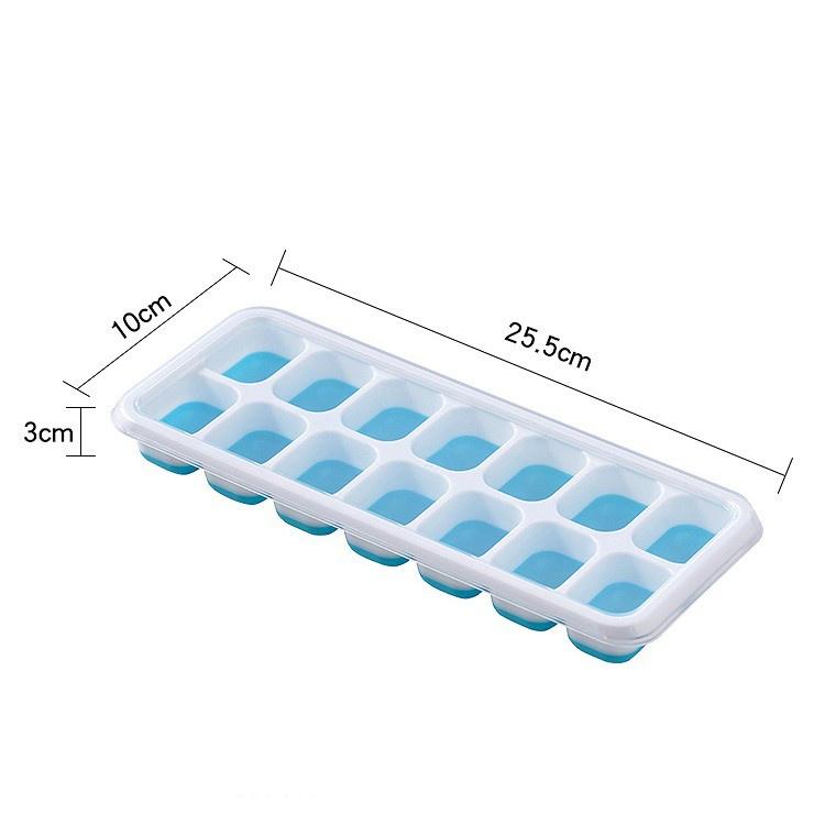 Khay làm đá 14 ô đáy silicone chống dính có nắp đậy bảo đảm vệ sinh (KD14)