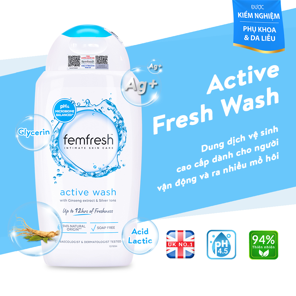 Dung Dịch Vệ Sinh Nam Nữ Cho Người Ưa Vận Động Giúp Sạch Thơm Femfresh Active Fresh Wash 250ml UK