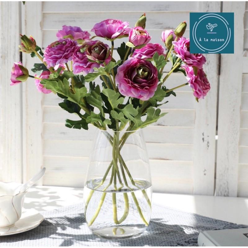 Cành hoa mẫu đơn 59cm có 3 bông hoa nhỏ 2 nụ hoa làm bằng lụa sang trọng tinh tế