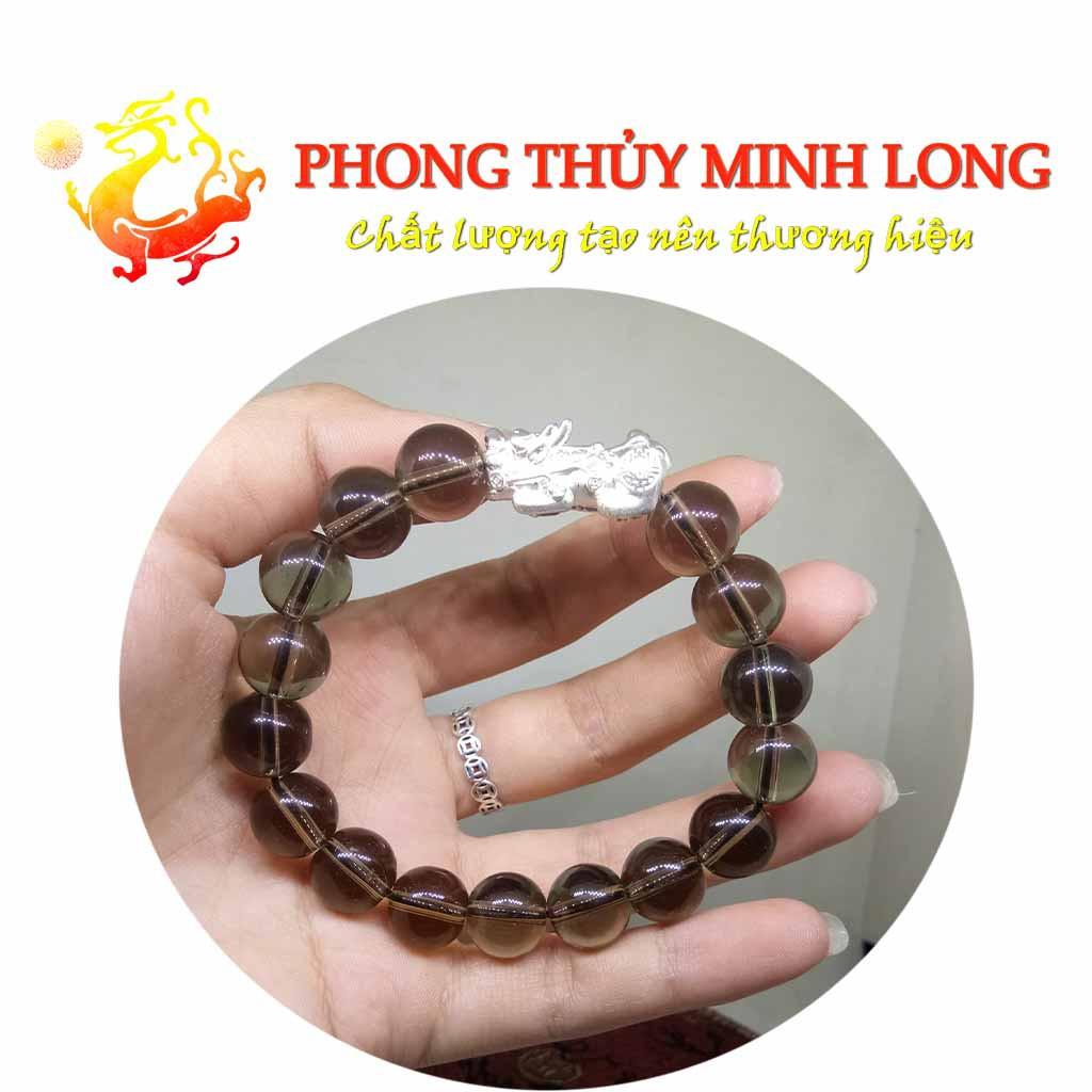 Vòng tay đá. Thach Anh Khói mix tỳ hưu bằng Bạc