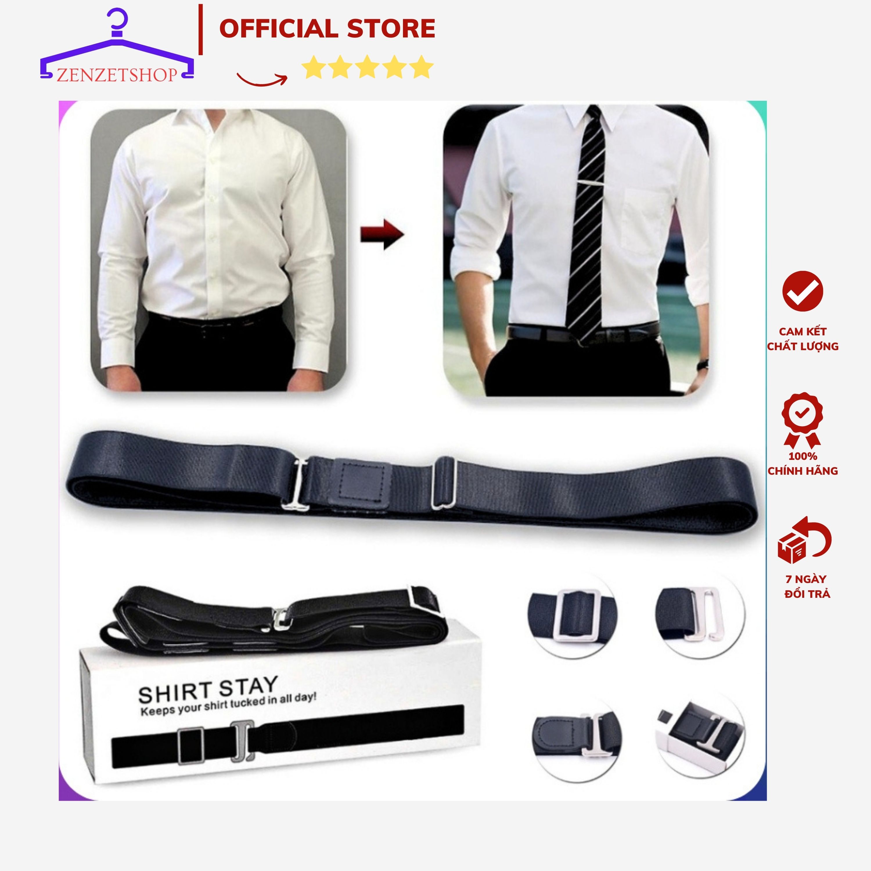 Dây Đai Giữ Áo Sơ Mi khi Sơ Vin thẳng đẹp có hộp Shirt Stay-dây nịt khít áo sơ mi co giãn cho nam nữ ZENZETSHOP PK02