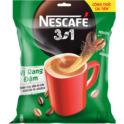 Combo 2 bịch cà phê hòa tan Nescafé 3in1 vị rang đậm - công thức cải tiến (Bịch 46 gói x 16g) - [Tặng bộ 3 ly thủy tinh]