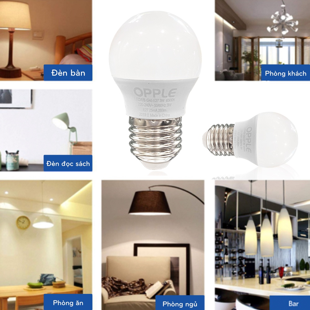 [COMBO MUA 5 TẶNG 2]Ư Bóng Đèn OPPLE LED Bulb Eco Save G45 E27 3W - Ánh sáng vàng 3000K