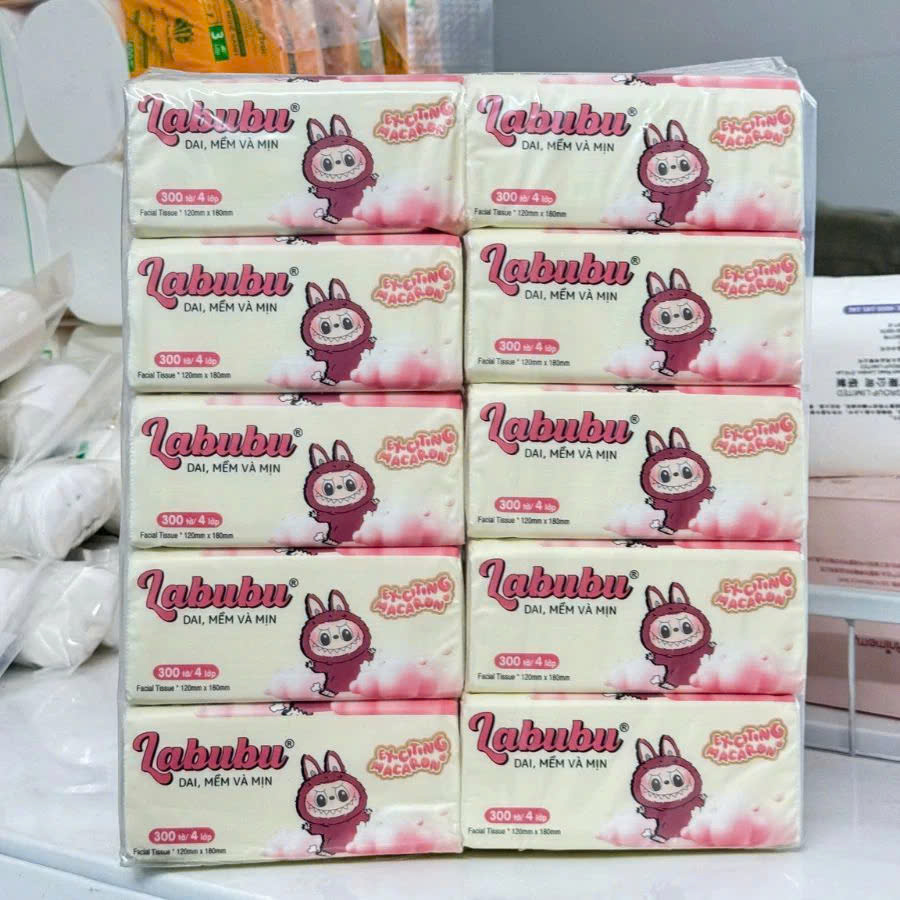Phụ kiện nhà bếp -Combo 10 bịch giấy ăn Labubu 300 tờ  - 4 lớp / 1 gói siêu mềm mại siêu dai tiết kiệm và an toàn