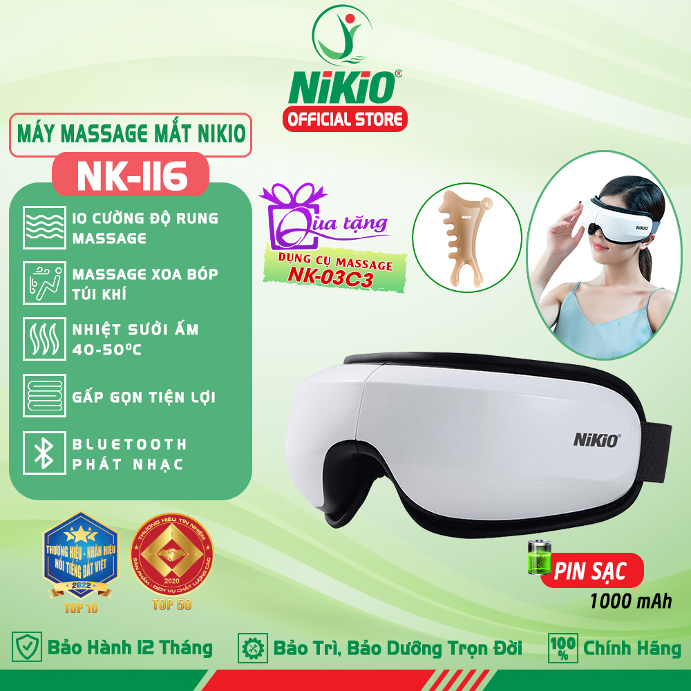 Máy Massage Mắt Nikio NK-116 - Công Nghệ Mát Xa Hiện Đại, Xoa Bóp Túi Khí, Rung Và Nhiệt Sưởi - Hỗ Trợ Giảm Mỏi Mắt, Cải Thiện Thị Lực - Tích Hợp Bluetooth Nghe Nhạc Thư Giãn, Giảm Stress Cải Thiện Giấc Ngủ