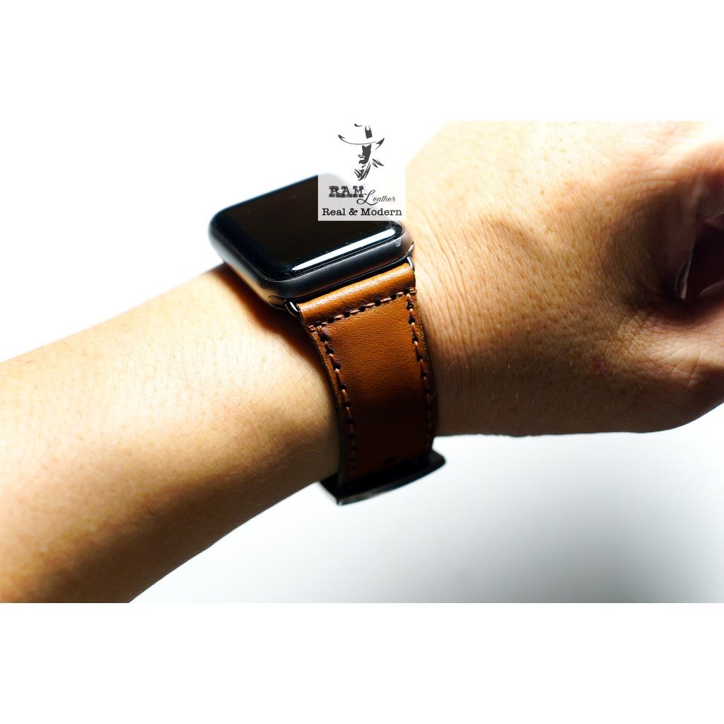 Dây Apple Watch da bò thật màu cam - RAM Leather Bauhaus 1988